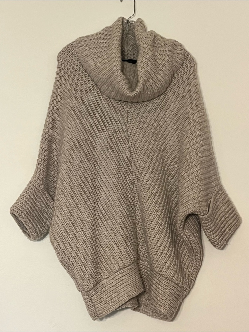 BCBGMaxAzria Taupe Chunky Cowl Neck Poncho Sweater